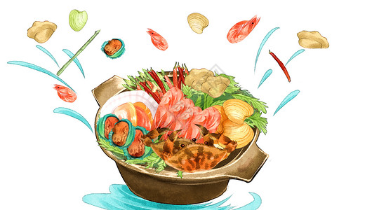 火锅蟹味棒年夜饭火锅插画