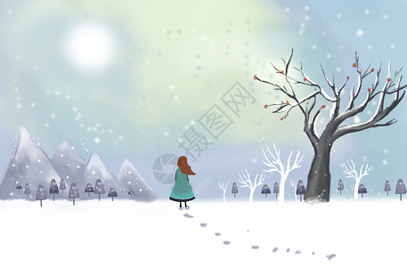 雪景中的小女孩背景图片