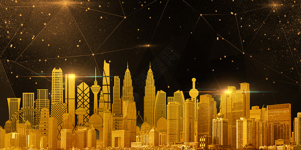 酷炫火焰效果科技黑金城市背景设计图片