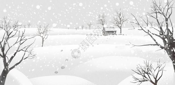 唯美雪景手绘插画图片