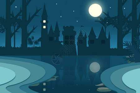 月色下的城堡背景图片