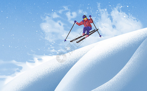 冬天滑雪手绘插画高清图片