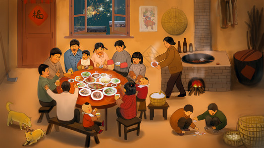 年夜饭家人团聚团圆高清图片素材