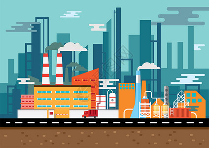 工业污染城市工厂插画