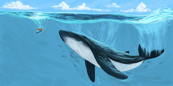 深海鲸鱼鲸鱼幻想插画插画