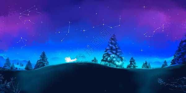 冬季雪夜里奔跑的九尾狐高清图片