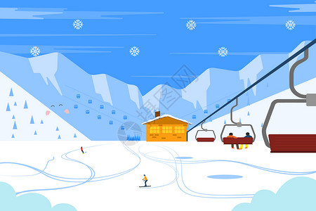 冬日里紫薇树冬日滑雪背景插画插画