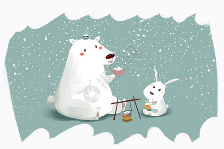 温室动物冬季雪景治愈系小清新插画插画