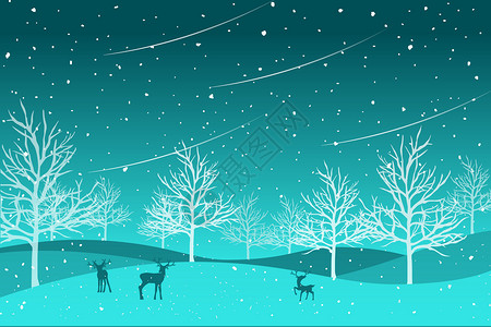 夜空雪山星空麋鹿风景插画插画