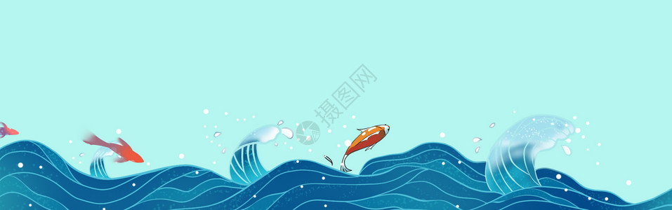 蓝色海洋海浪海洋背景插画