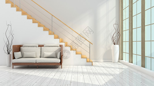 现代楼梯简约灰色系客厅室内家居背景设计图片