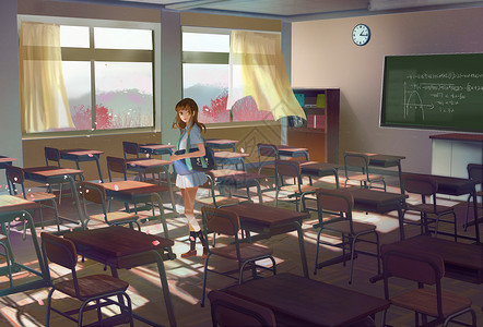教室里的学生教室里的少女插画