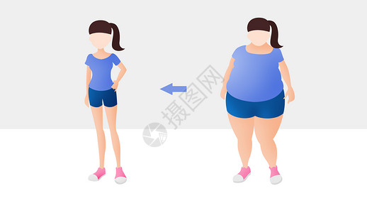 女性臀部减肥对比图，胖瘦对比图插画