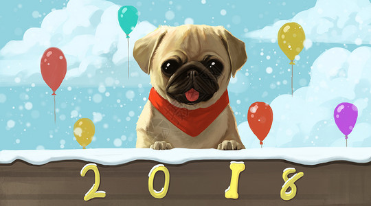 八哥犬新年插画八哥高清图片