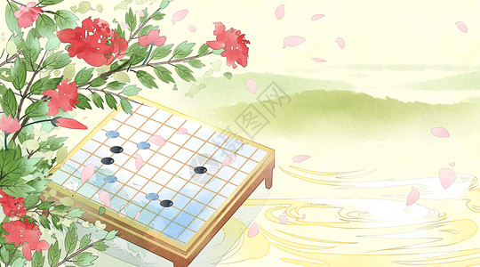 花和花瓣素材中国风背景插画