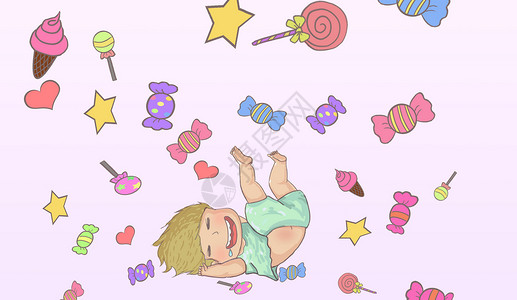 婴儿睡眠孩子的糖果梦插画