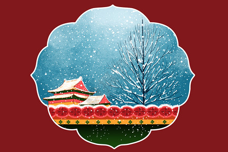 落雪的树枝唯美雪景插画