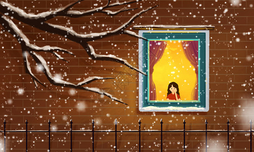 冬季窗外雪景小女孩高清图片素材