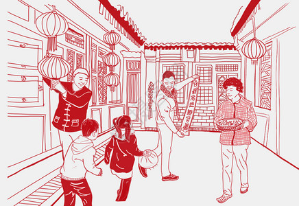 新年发红包的小朋友春节回家插画
