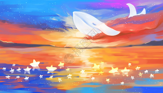 海面上的鲸鱼星星之海插画