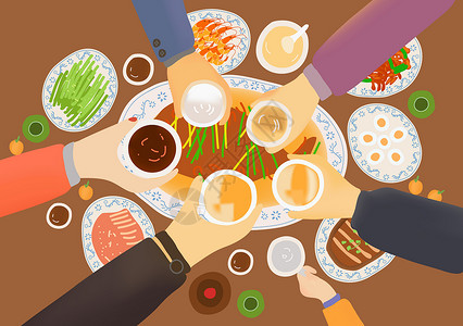 国外家庭聚餐年夜饭插画