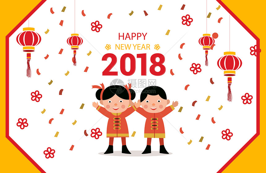2018春节快乐穿中国服的小孩图片