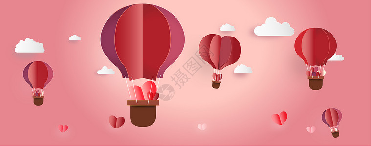可爱心形热气球情人节插画