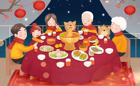 日式晚餐年夜饭插画