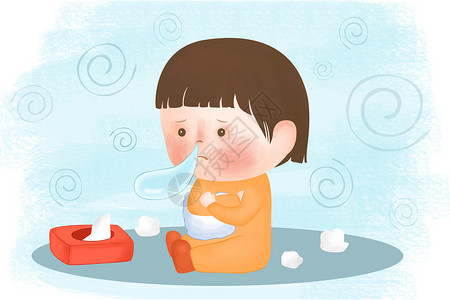 小孩喝水流感插画插画