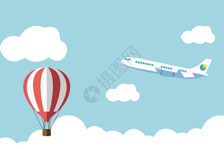 气球飞飞机插画