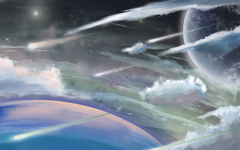 宇宙飞机太空中的云朵插画