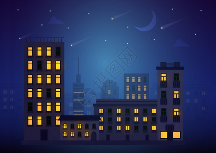 城市流星城市的夜晚插画
