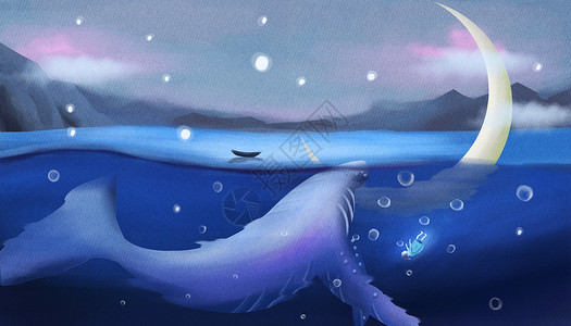 花精灵图片沉睡的鲸鱼插画