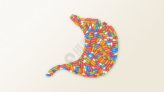 彩色悬浮颗粒胃痛设计图片