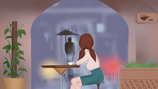 咖啡店的少女背景图片