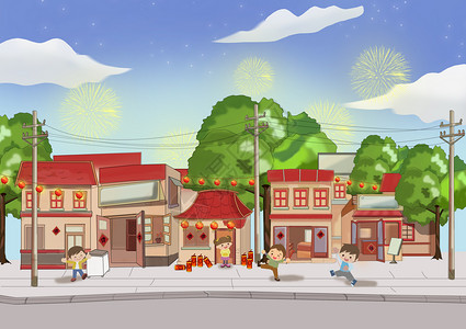 新年街道背景图片
