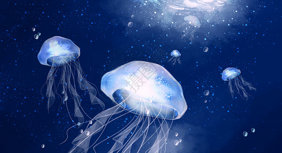 生物自然唯美深海水母插画