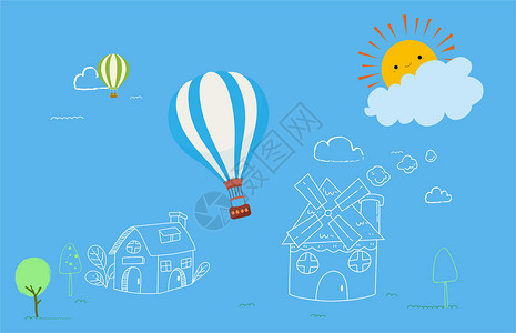 芬兰小镇卡通 热气球设计图片