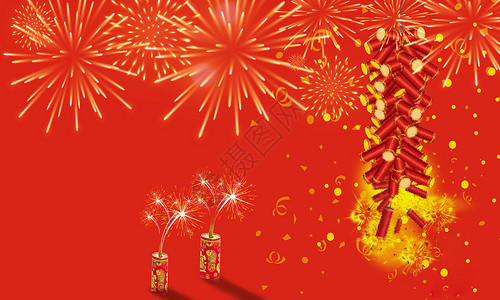 春节背景图红色烟花高清图片