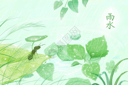 看蚂蚁素材雨水节气插画