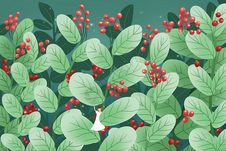 红色大自然植物背景素材插画