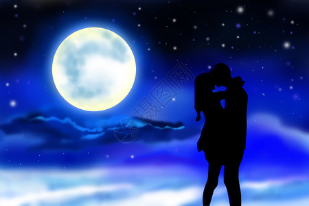 ps鼠绘素材月光下的情侣插画