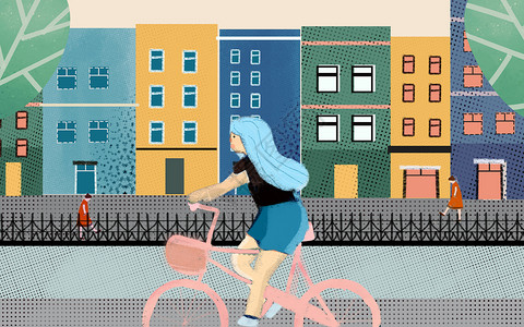 都市户外骑行生活插画