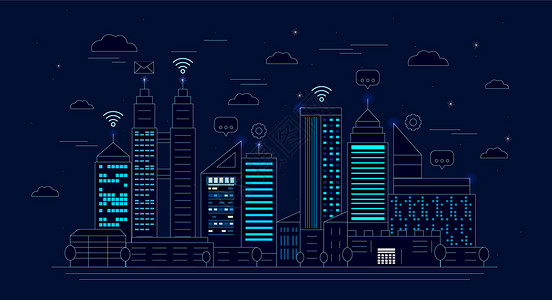 夜景科技信息化城市插画