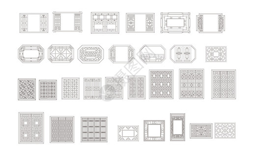 叶片花纹中式窗户矢量图插画