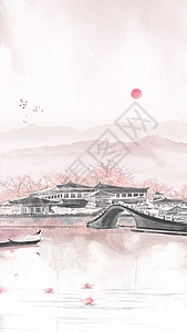 中国风水墨扁舟桥头望远高清图片