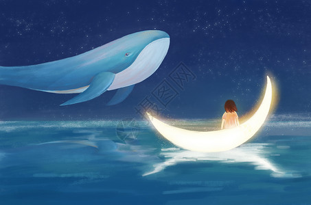 海面上的鲸鱼天空中的鲸鱼插画