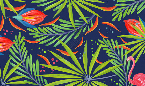 森系装饰植物热带植被背景插画