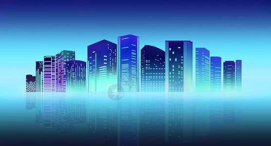 手绘夜景城市建筑科技背景设计图片