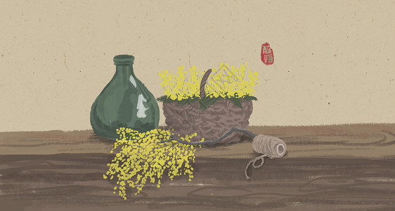 手绘植物花篮花卉背景插画
